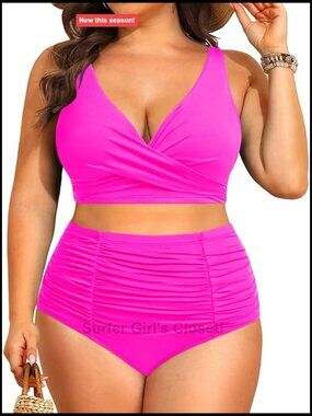 Plus Size High Waisted Bikini Set Tummy Control Twist Front Swimwear